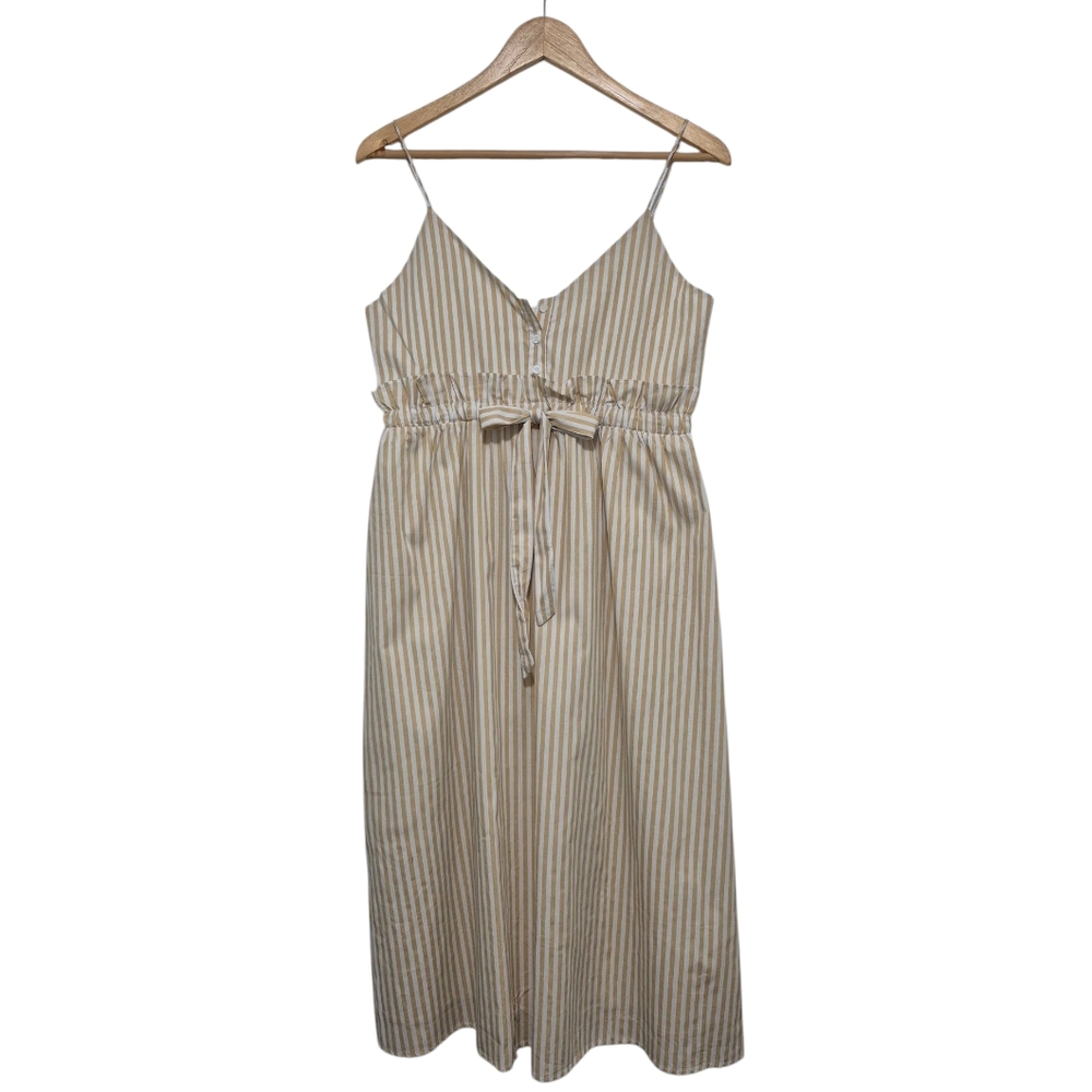 Line & Dot "Ryline" Striped Cotton Midi Dress SIZE Small - Tan & White - New
